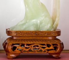 A pair of Chinese carved jade birds, mid-20th century