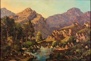 Gabriel de Jongh; Mountainous Landscape with Stream