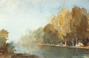 Sir William Russell Flint; October Morning on the Baise, near Lavada