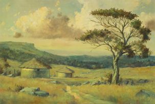 Christopher Tugwell; Mountainous Landscape with Rondavels and Tree
