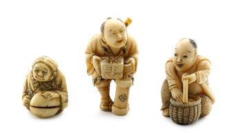 Three Japanese ivory netsuke, 19th century