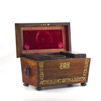 A Regency rosewood and brass-inlaid tea caddy, first quarter 19th century