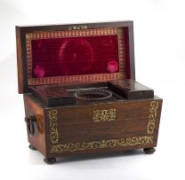 A Regency rosewood and brass-inlaid tea caddy, first quarter 19th century