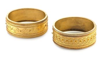 Two Victorian gold bangles, David & Lionel Spiers, Birmingham, 1888
