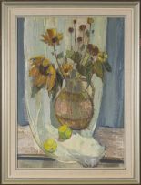 Barbara Grace Burry; Still Life with Sunflowers and Apples