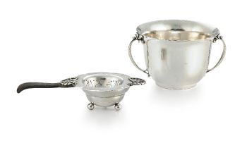 A Georg Jensen silver Leaf-and-Berry pattern two-handled porringer, designed by Harald Nielsen, post 1945