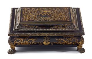A French tortoiseshell brass-inlaid ebonized and gilt-metal mounted casket, mid 19th century