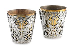 A pair of German silver pierced beaker vases, H Meyen & Co, Berlin, late 19th century, .800 standard