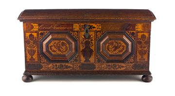 An oak, fruitwood and marquetry-veneered chest, 18th century and later