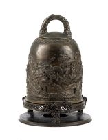 A Japanese bronze temple bell and stand, 19th century