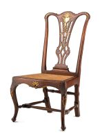 A George III style walnut and caned side chair, 19th century