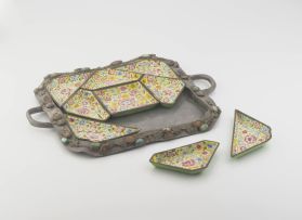 A Chinese enamel and pewter condiment set, 20th century