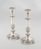 A pair of Victorian silver-plate candlesticks, Smith, Sissons & Co, mid 19th century