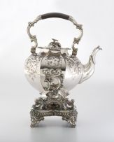 A Victorian plated tea kettle-on-stand
