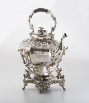 A Victorian plated tea kettle-on-stand