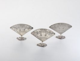 Three French novelty silver menu holders, Emile Delaire, Paris, 1882-1920