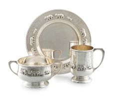 A George VI silver three-piece Christening set, emblematic of 'The Three Bears', Mappin & Webb, Sheffield, 1946