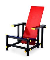 An Italian 'Red and Blue' chair, 1980s, designed by Gerrit Thomas Rietveld in 1917/1923