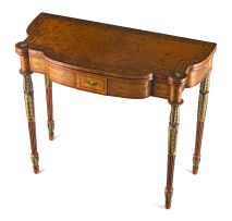 An Edwardian satinwood and painted demi-lune card table