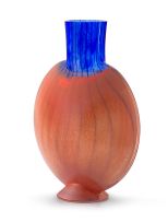 A Kosta Boda blue and orange glass vase, Kjell Engman, 1980s