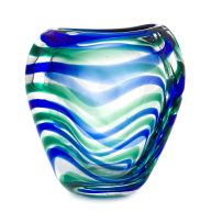 A Leerdam Unica blue and green glass vase, Floris Meydam, 1940s