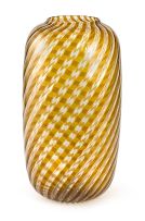 An Italian clear and ochre-striped glass vase, Venini, 1980
