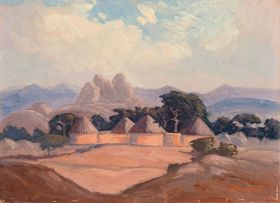 Jacob Hendrik Pierneef; Village with Mountains Beyond