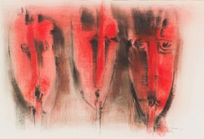 Cecil Skotnes; Three Masks, Red