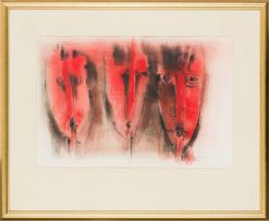 Cecil Skotnes; Three Masks, Red
