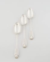 Three Victorian silver Fiddle and Shell pattern table spoons, Chawner & Co, London, 1880