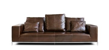 An Italian brown leather three-seater settee, modern
