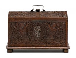 A carved oak marriage kist, possibly South German 18th/19th century