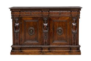 An Italian Renaissance-style walnut and oak credenza, part 18th century and later