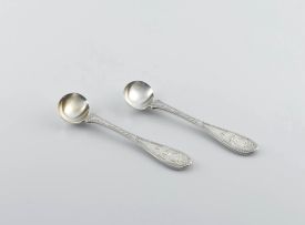 A pair of Victorian silver mustard spoons, John Hunt & Robert Roskell, London, 1870