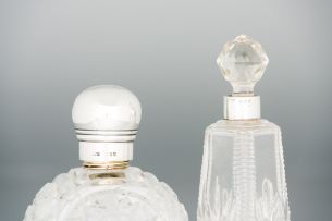 A George V silver-mounted glass perfume bottle, maker's initials worn, Birmingham, 1912