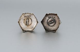 A pair of Chinese silver pepper casters, maker's initials 'HMS