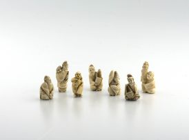 Seven Japanese ivory figure netsukes, Meiji Period (1868-1912)