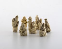 Seven Japanese ivory figure netsukes, Meiji Period (1868-1912)