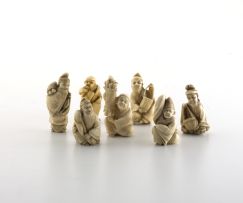 Seven Japanese ivory figure netsukes, Meiji Period (1868-1912)