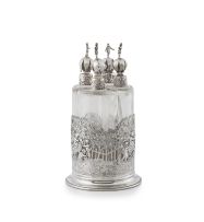 A German silver-mounted and glass decanter set, post 1886, .800 standard