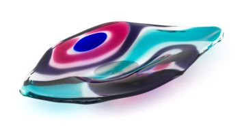 A David Reade green, blue and purple glass bowl, 1996