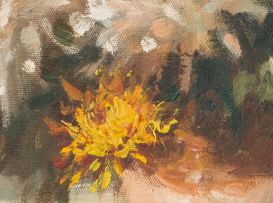Mari Vermeulen-Breedt; Still Life with White and Yellow Chrysanthemums