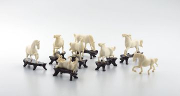 A string of Chinese ivory horses depicting the eight Horses of Mu Wang, 20th century
