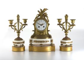 A French gilt-metal-mounted clock garniture, late 19th century