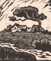 Gregoire Boonzaier; Six linocuts, including Portrait of a Man in a Hat; Sunflowers; Lilies; Crayfish; and two of Trees