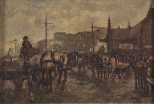 Bernardus Cornelis Noltee; Street Scene with Draft Horses