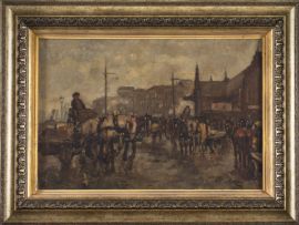 Bernardus Cornelis Noltee; Street Scene with Draft Horses