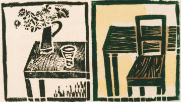 Peter Clarke; A glass of spring water; and Plain Furniture, two
