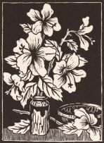 Gregoire Boonzaier; Six linocuts, including Moonflowers; Three Oaks with Houses; Hibiscus; Sunflowers; Donkey Cart; and Fishing Boats, Waenhuiskrans