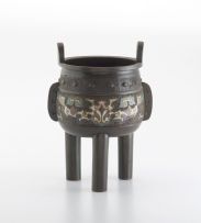A Japanese bronze and champlevé two-handled vessel, Meiji Period (1868-1912)
